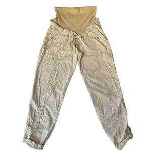 Motherhood Maternity Women Khaki Pants Size S Beige Button Drawstring 27" Inseam